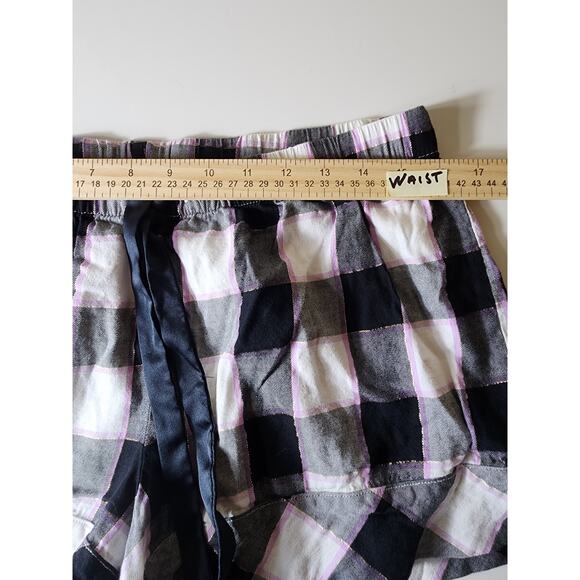 VICTORIA'S SECRET Black Gray Plaid Gold Thread Shorts Pajama Set SZ M - Picture 12 of 13
